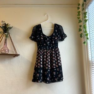 Anna Sui Black Floral Velvet Detail Dress in XS